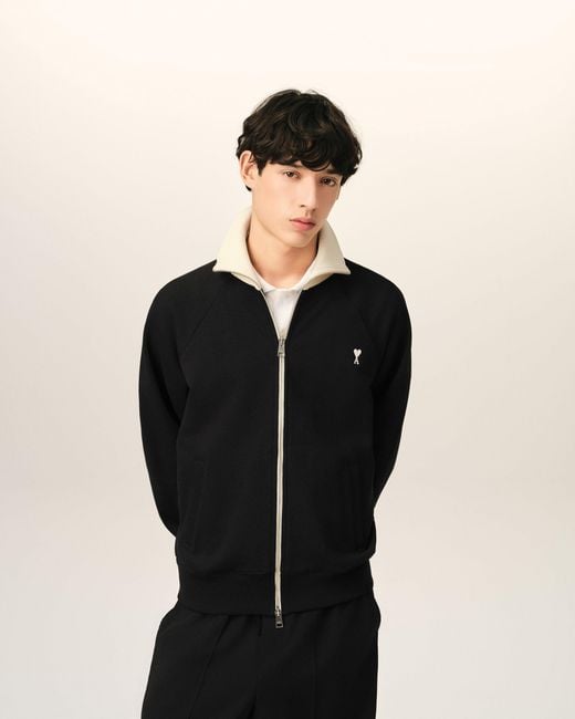 AMI Black Zipped Cotton Sweatshirt With Ami De Coeur
