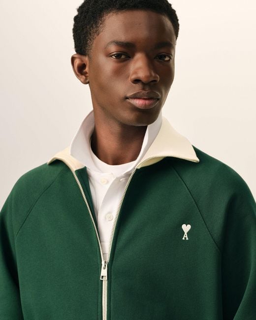 AMI Green Zipped Cotton Sweatshirt With Ami De Coeur