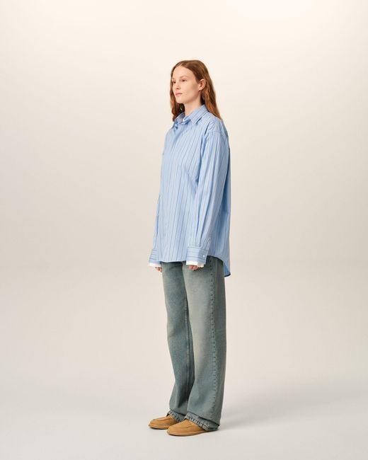 AMI Blue Large Striped Cotton Shirt With Removable Collar