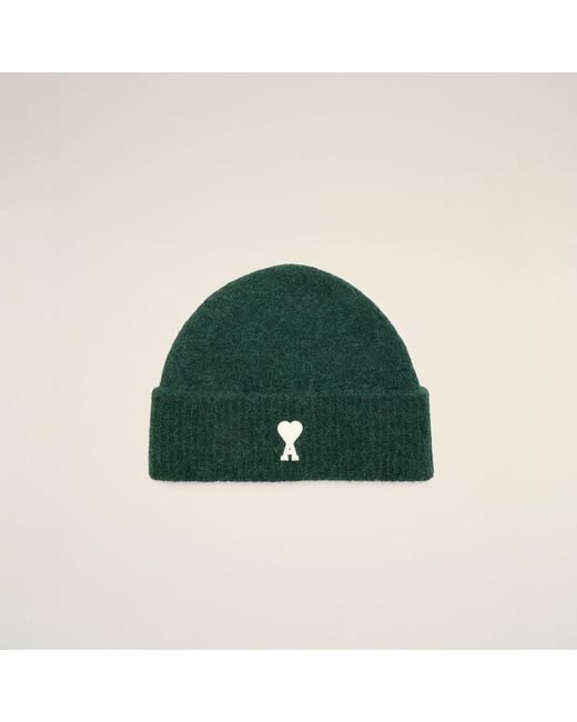 AMI Green Alpaca Beanie With Ami De Coeur