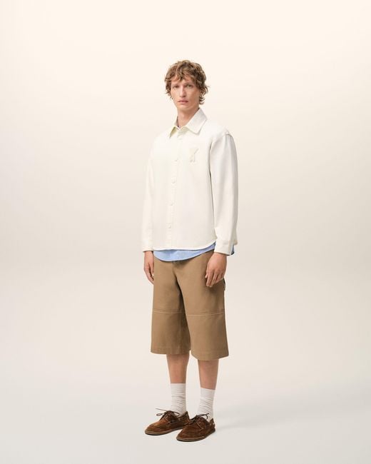 AMI Natural Cotton Knitted Ami De Coeur Overshirt