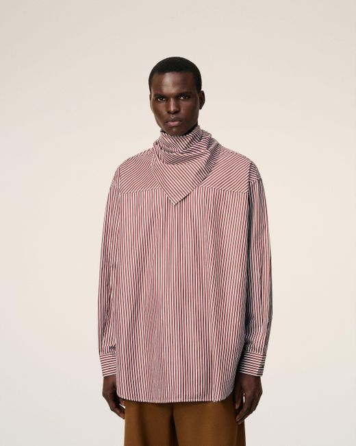 AMI Pink Burgundy Cotton Long Sleeves Striped Bandana Blouse
