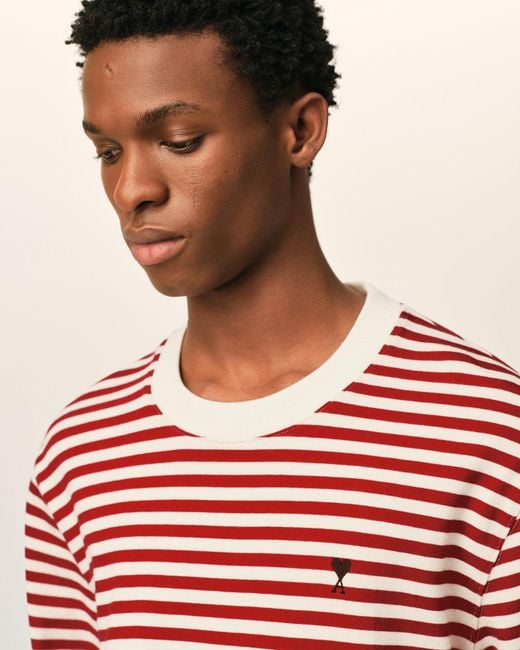 AMI Red And Mariniere Cotton T-Shirt With Ami De Coeur