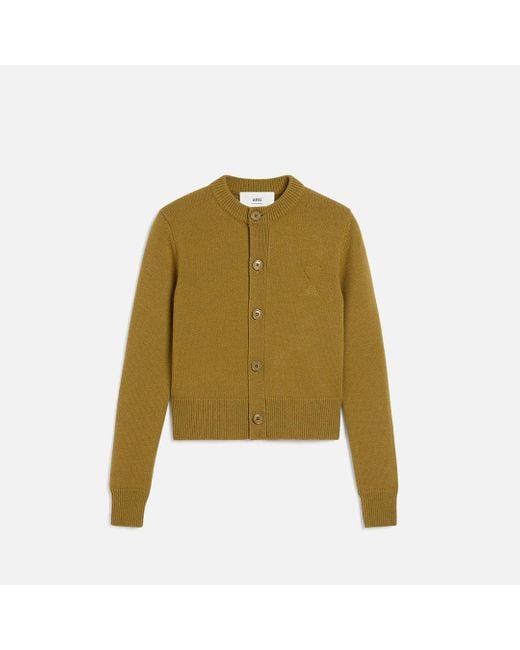 AMI Green Khaki Wool Knit Ami De Coeur Crewneck Cardigan