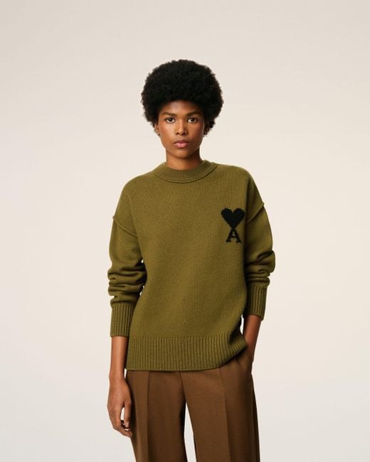 AMI Green Wool Ami De Coeur Crewneck Sweater