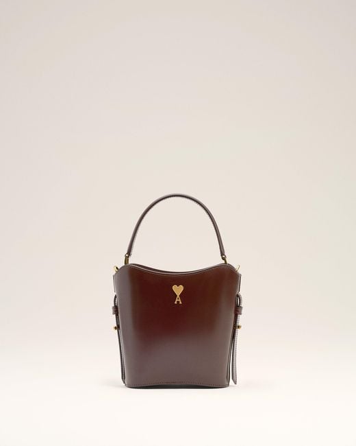 AMI Natural Burgundy Glazed Leather Mini Paris Paris Bucket Bag