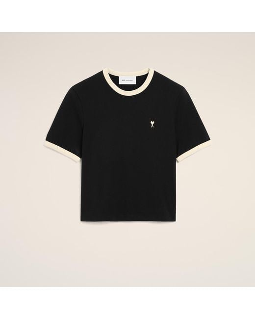 AMI Black Contrasted Cotton T-Shirt With Ami De Coeur for men