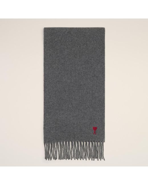AMI Gray Wool Scarf With Ami De Coeur