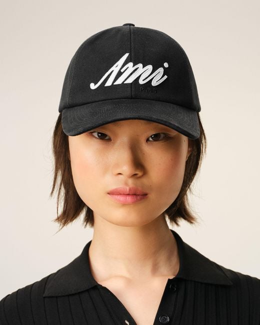 AMI Black Cotton Ami Felt Patch Cap