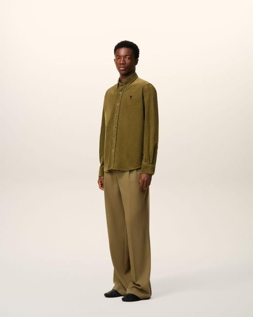 AMI Green Cotton Button Down Ami De Coeur Shirt for men