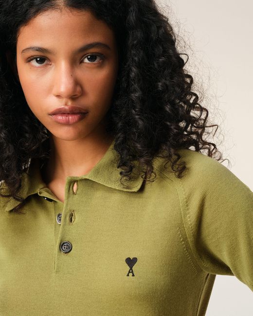 AMI Green Wool Short Sleeves Ami De Coeur Polo