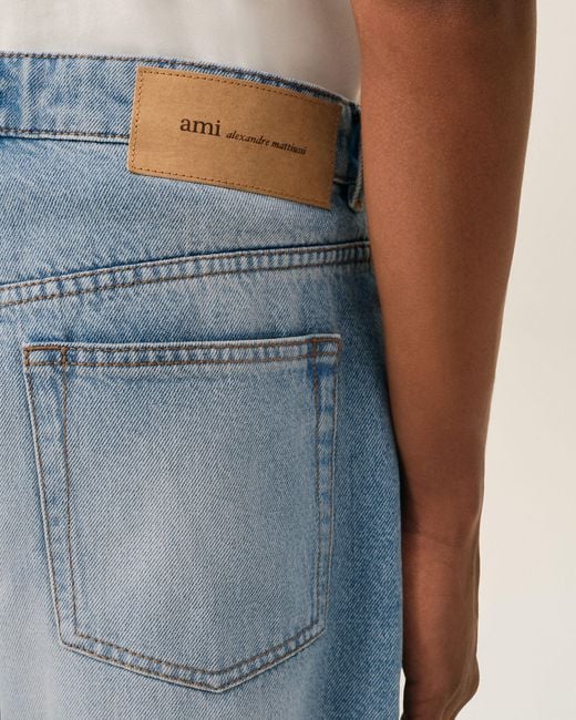 AMI Blue Cotton Large Fit Jeans for men