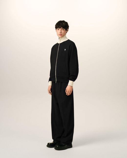 AMI Black Zipped Cotton Sweatshirt With Ami De Coeur
