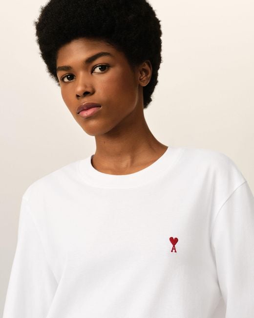 AMI Natural Cotton Longsleeves T-Shirt With Ami De Coeur