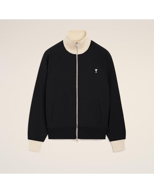 AMI Black Zipped Cotton Sweatshirt With Ami De Coeur