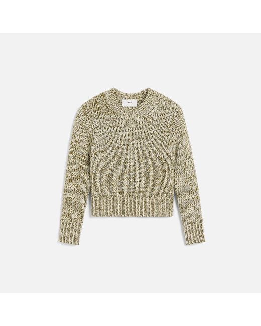 AMI Natural Grüner Pullover Aus Strukturiertem Mouliné-Strick Mit Rundhalsausschnitt Weiß