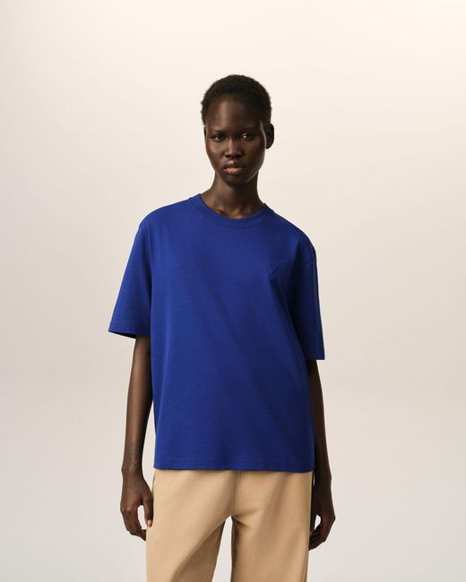 AMI Blue Cotton T-Shirt With Embossed Ami De Coeur