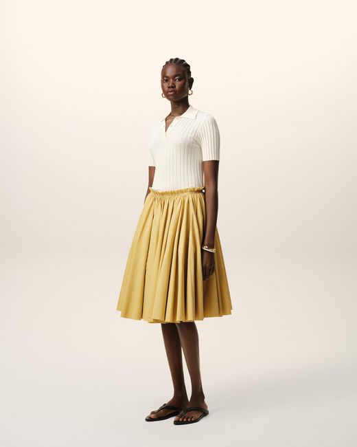 AMI Yellow Cotton Midi Corolla Skirt