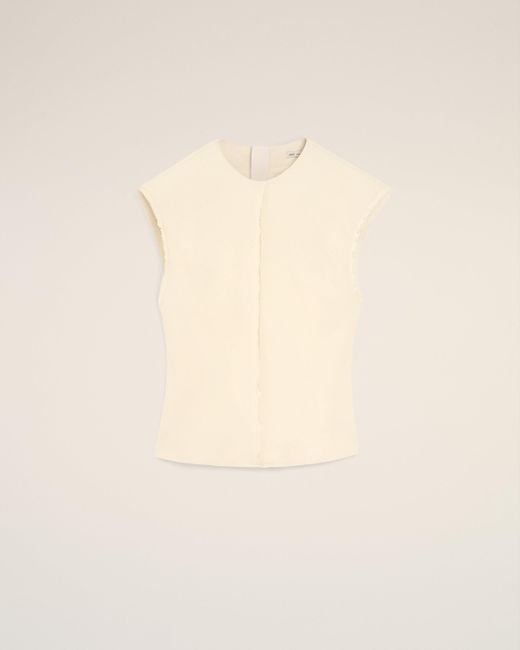 AMI Natural Sleeveless Raw Edge Details Top