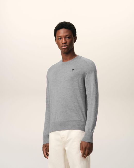 AMI Gray Wool Crewneck Ami De Coeur Sweater for men