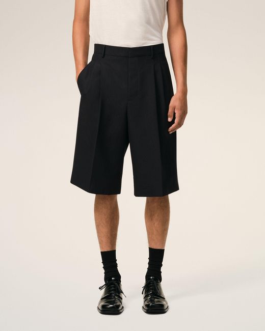 AMI Black New Wool Low Waist Wide Bermuda Shorts for men