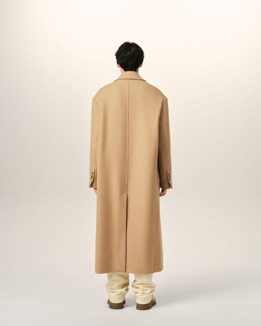 AMI Natural Long Double Breasted Wool Coat for men