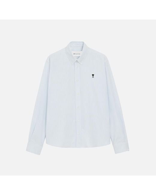 AMI Blue Stripped Cotton Shirt With Ami De Coeur for men