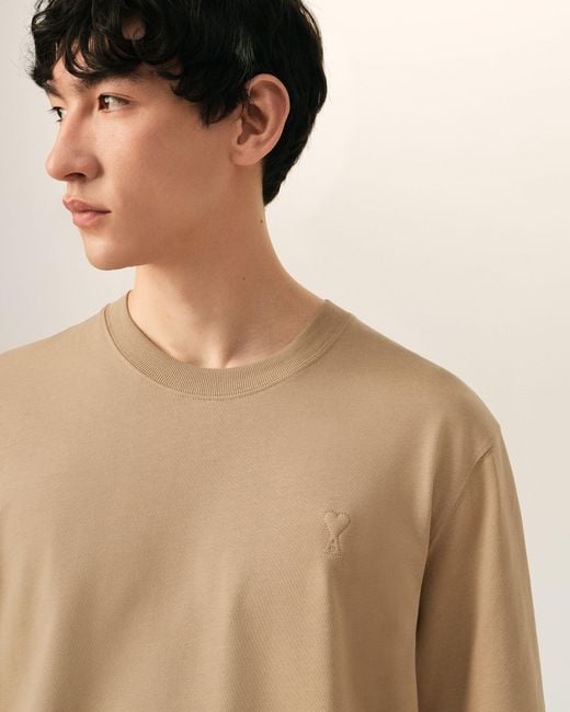 AMI Natural Cotton T-Shirt With Embossed Ami De Coeur