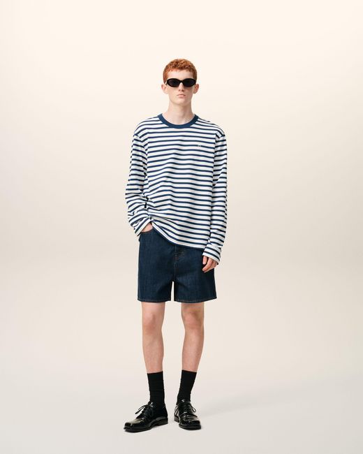 AMI Blue Cotton Long Sleeves Mariniere Ami De Coeur T-Shirt