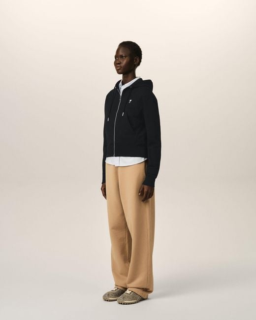 AMI Black Zipped Cotton Hoodie With Ami De Coeur