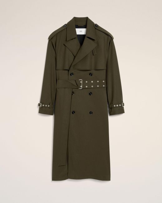 AMI Green Wool Trench Coat for men