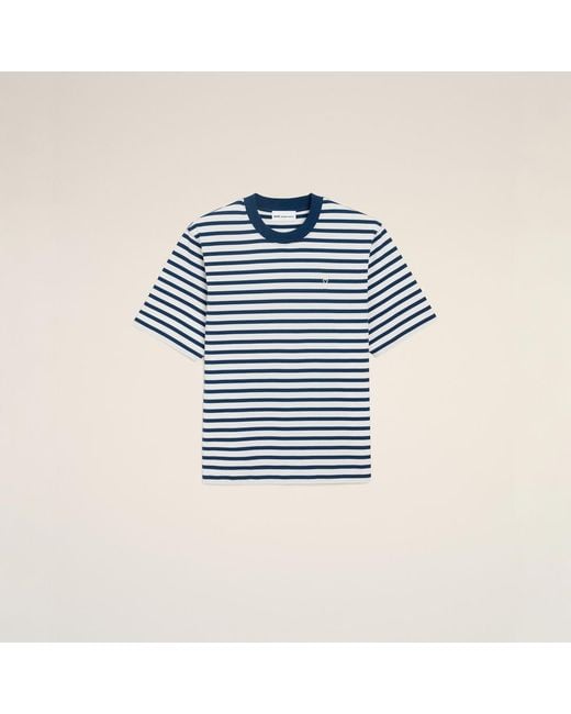 AMI Blue Cotton Boxy Fit Mariniere Ami De Coeur T-Shirt
