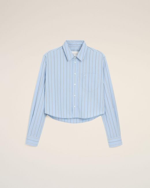AMI Blue Striped Cotton Cropped Shirt