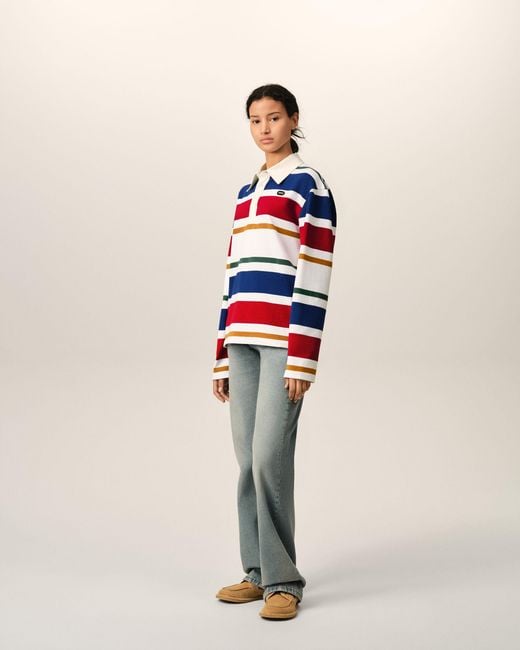 AMI Blue Striped Cotton Polo With Ami Patch