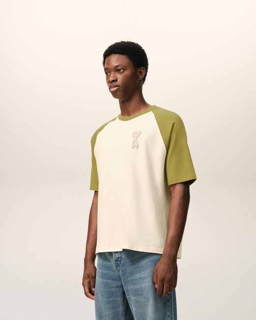 AMI Natural And Cotton Ami De Coeur Knitted Patch T-Shirt