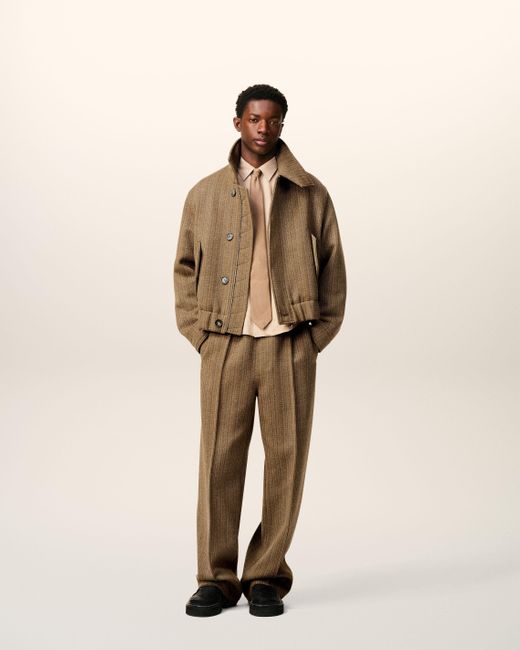 AMI Natural Wool Herringbone Elasticated Trousers