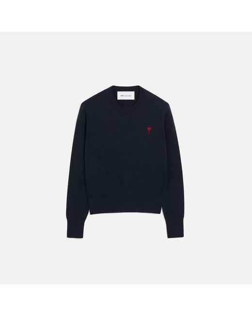 Pull Col Rond Avec Ami De Coeur Contraste Bleu En Laine Marine & Rouge AMI en coloris Blue