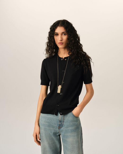 AMI Black Wool Short-Sleeve Cardigan With Ami De Coeur