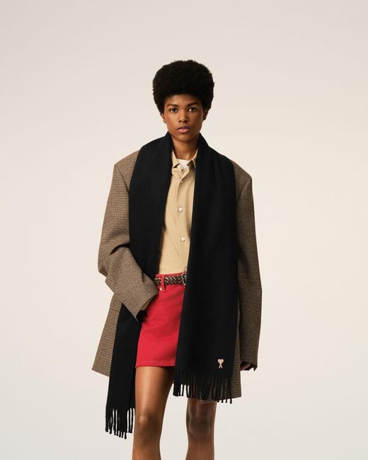 AMI Black Wool Scarf With Ami De Coeur Patch
