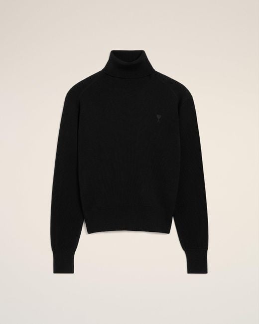 AMI Ami De Coeur Rollkragenpullover Aus Schwarzer Wolle Schwarz in Black für Herren