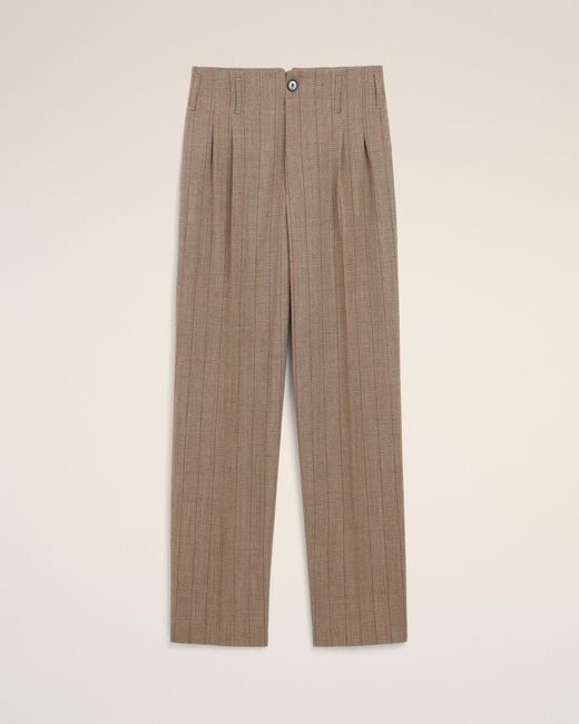AMI Natural Striped Wool Two-Pleats Trousers for men