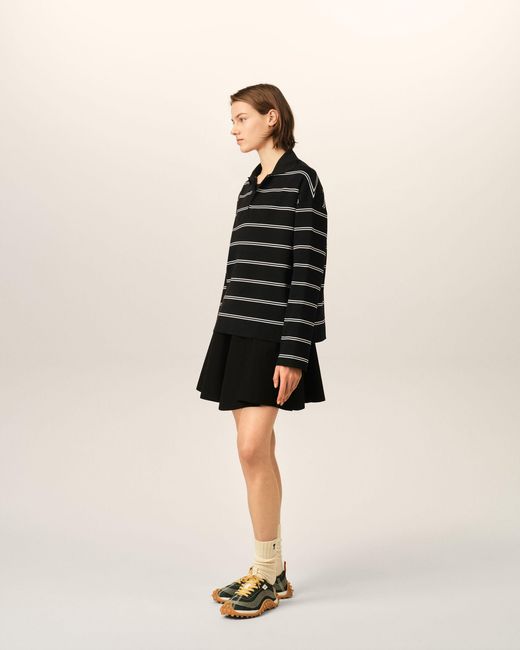 AMI Black Cotton Ami Patch Striped Polo