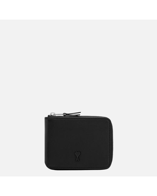 AMI Black Cowhide Leather Ami De Coeur Compact Wallet