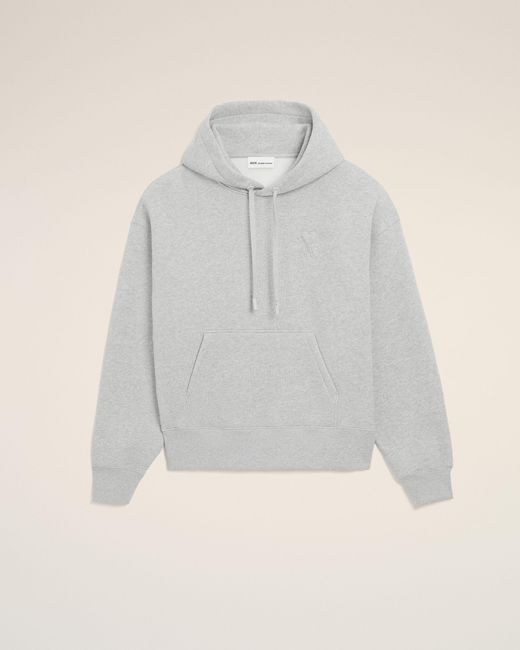 AMI Gray Cotton Embossed Ami De Coeur Hoodie