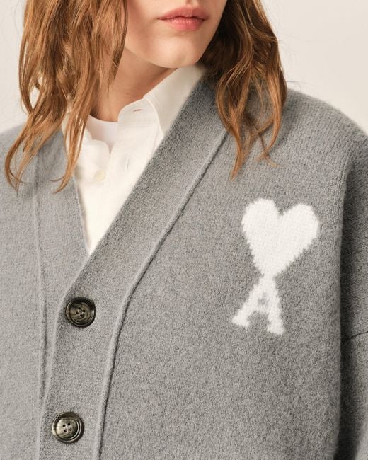 AMI Gray Alpaca Cardigan With Ami De Coeur