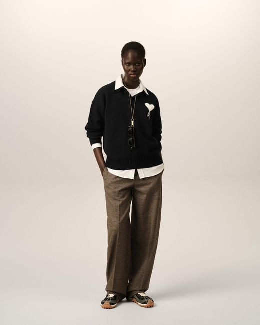 AMI Black Wool Polo With Ami De Coeur