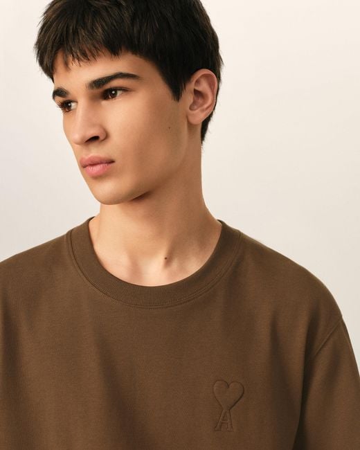 AMI Brown Cotton T-Shirt With Embossed Ami De Coeur