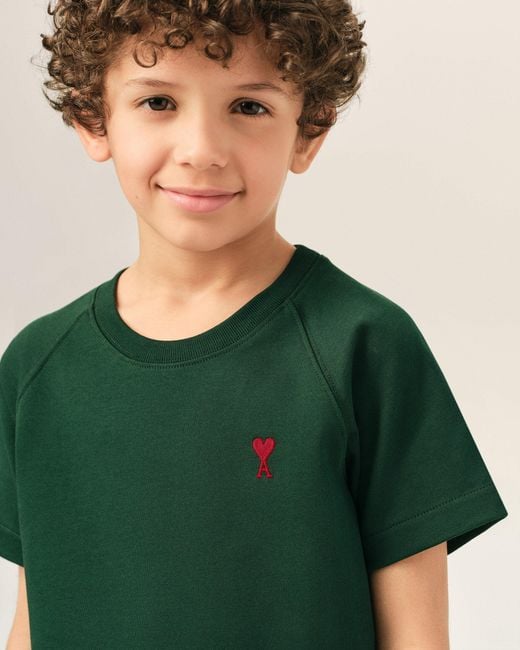 AMI Green Cotton T-Shirt With Ami De Coeur