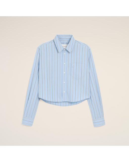 AMI Blue Striped Cotton Cropped Shirt