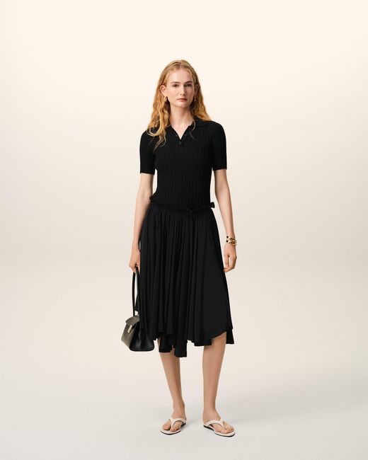 AMI Black Blended Silk Midi Corolla Skirt
